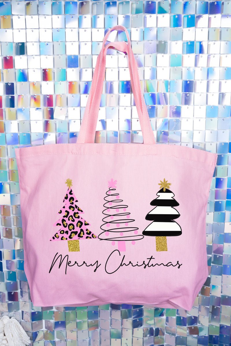 3 Pink Christmas Trees Canvas Jumbo Tote - Wholesale Accessory Market