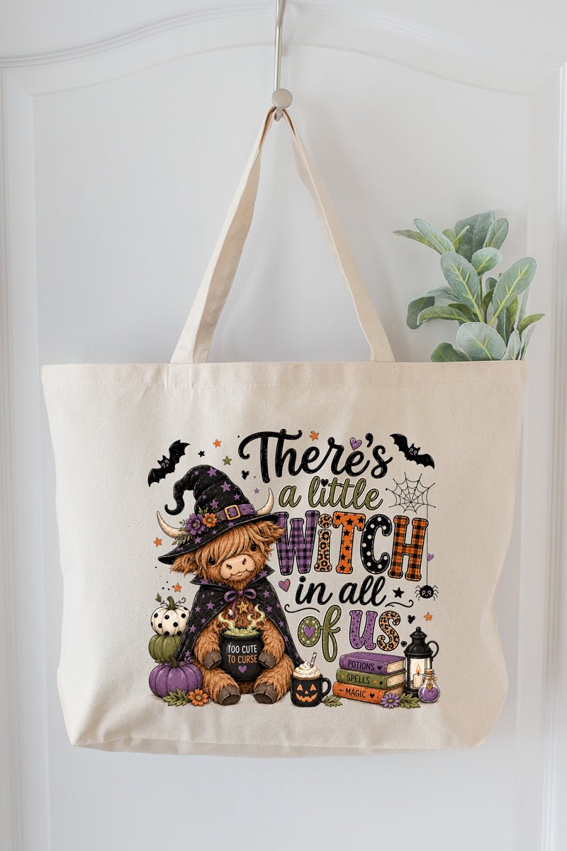 Little Witch Highland Cow Canvas Jumbo Tote - Wholesale Accessory Market