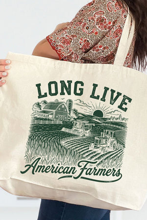 Long Live American Farmers Canvas Jumbo Tote - Wholesale Accessory Market