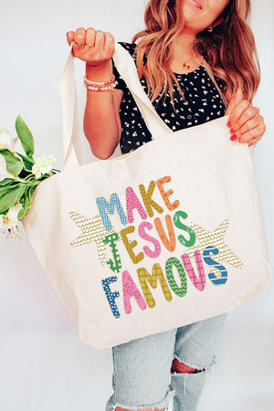 Make Jesus Famous Canvas Jumbo Tote - Wholesale Accessory Market