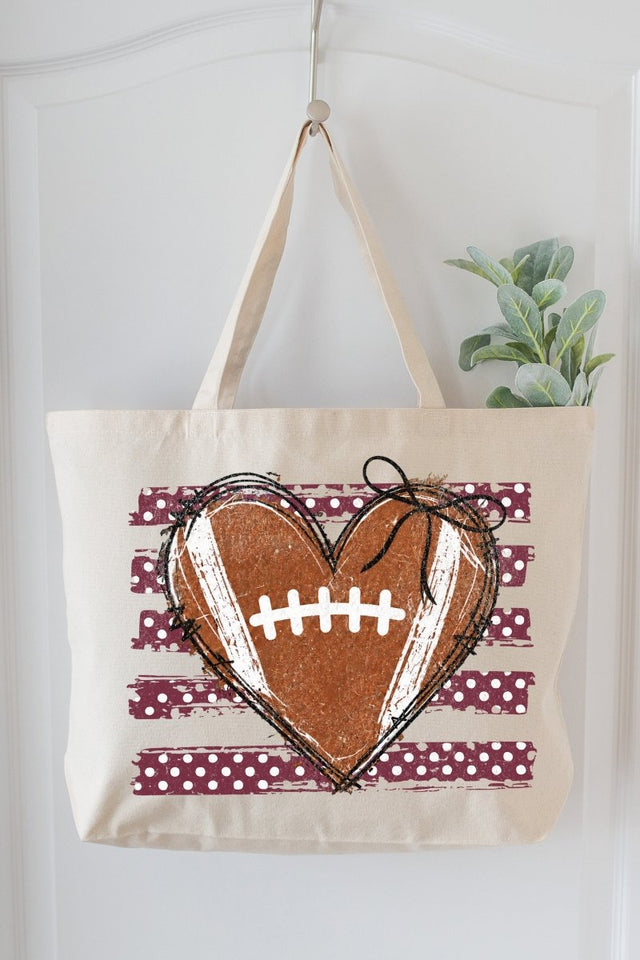 Maroon Football Sweetheart Canvas Jumbo Tote - Wholesale Accessory Market
