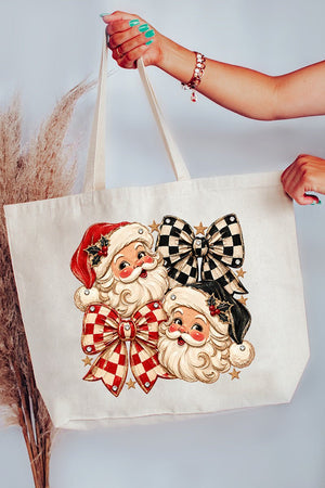 Merry Check Santa Canvas Jumbo Tote - Wholesale Accessory Market