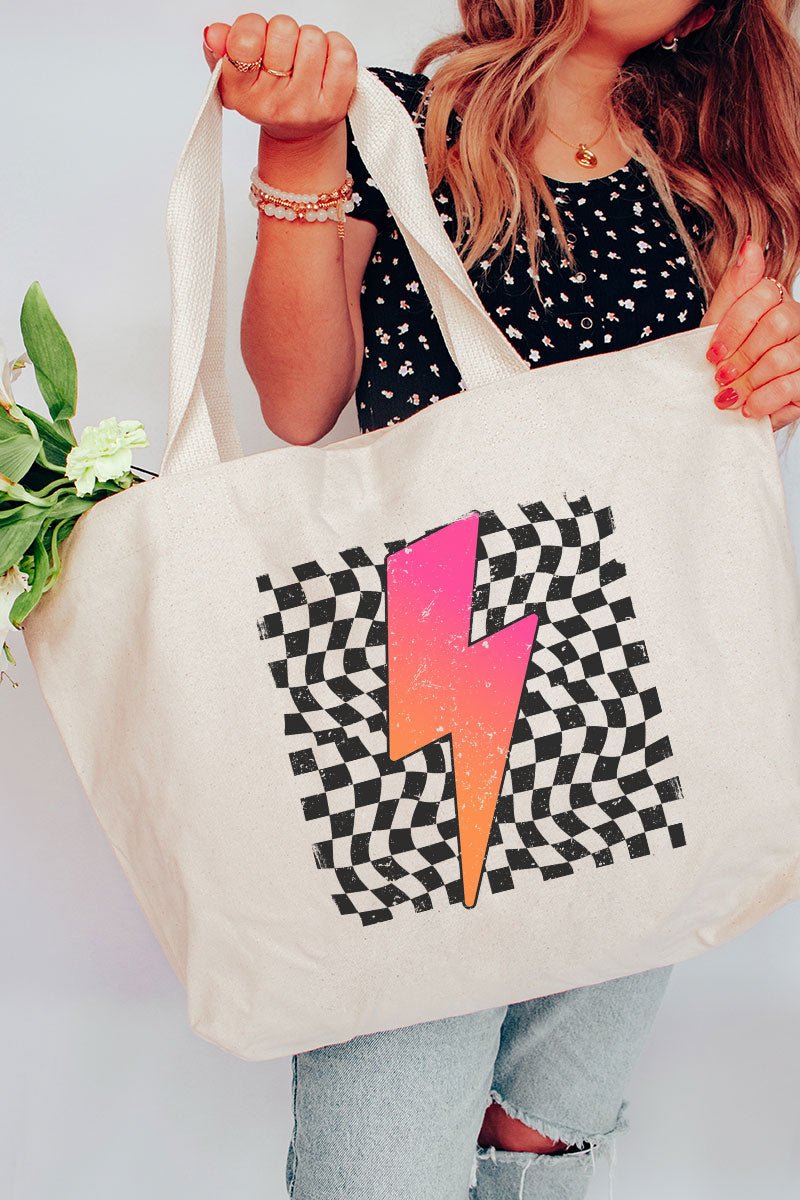 Neon Lightning Bolt Canvas Jumbo Tote - Wholesale Accessory Market