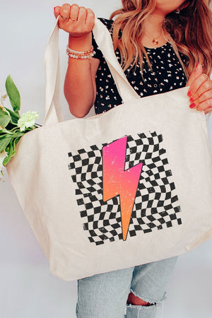 Neon Lightning Bolt Canvas Jumbo Tote - Wholesale Accessory Market