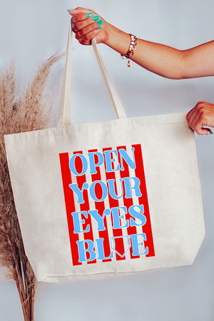 Open Your Eyes Blue Canvas Jumbo Tote - Wholesale Accessory Market