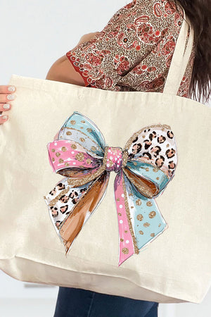 Pastel Leopard Bow Canvas Jumbo Tote - Wholesale Accessory Market