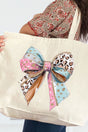 Pastel Leopard Bow Canvas Jumbo Tote - Wholesale Accessory Market