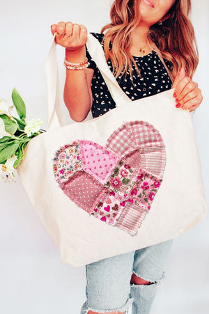 Patchwork Heart Canvas Jumbo Tote - Wholesale Accessory Market