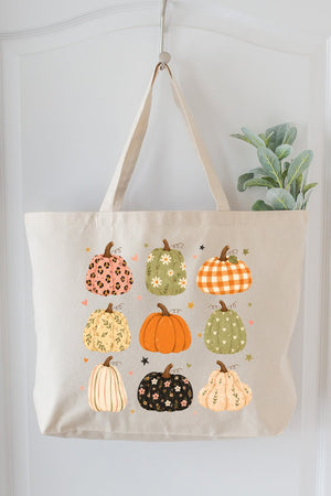 Patchwork Pumpkin Parade Canvas Jumbo Tote - Wholesale Accessory Market