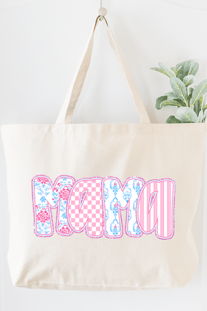 Preppy Pink And Blue Mama Canvas Jumbo Tote - Wholesale Accessory Market