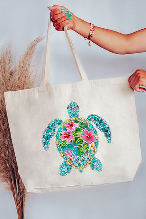 Seaside Sparkle Turtle Canvas Jumbo Tote - Wholesale Accessory Market