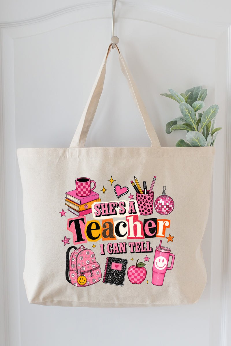 She's A Teacher I Can Tell Canvas Jumbo Tote - Wholesale Accessory Market