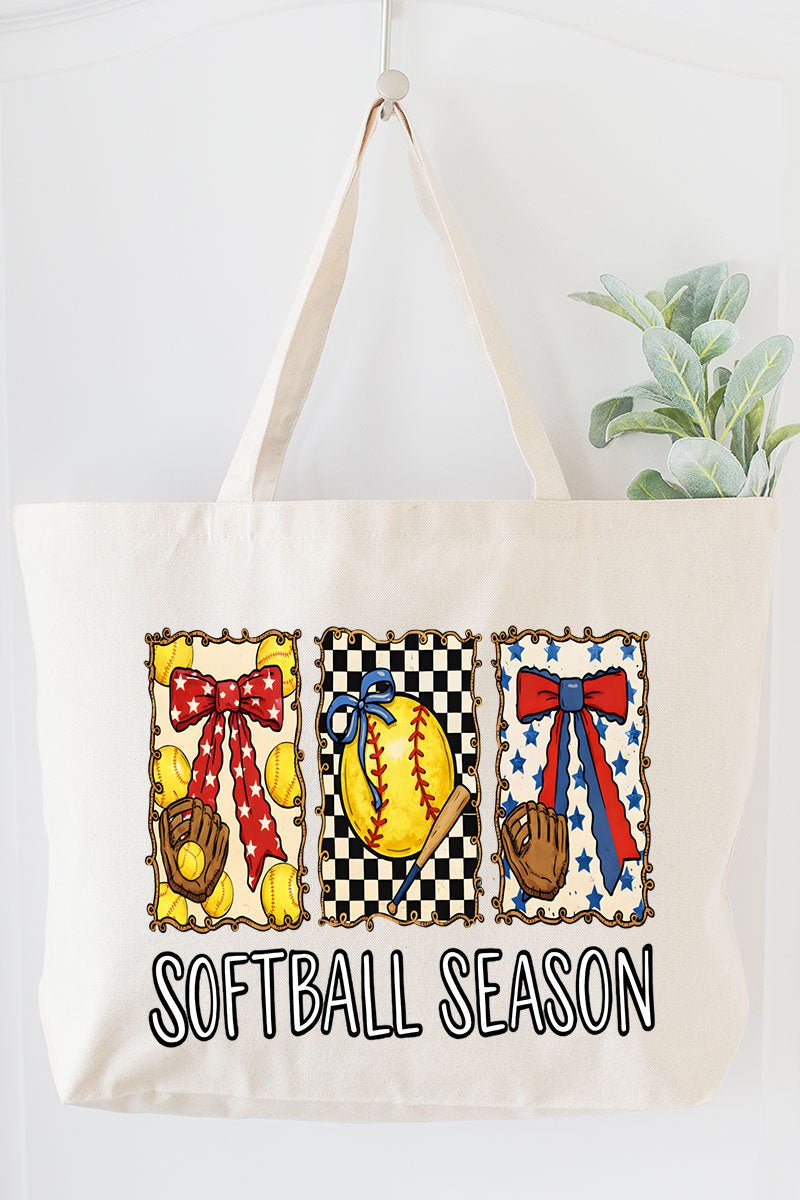 Softball Season Ribbon Canvas Jumbo Tote - Wholesale Accessory Market