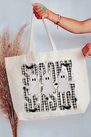 Spooky Season Gingham & Ghosts Canvas Jumbo Tote - Wholesale Accessory Market