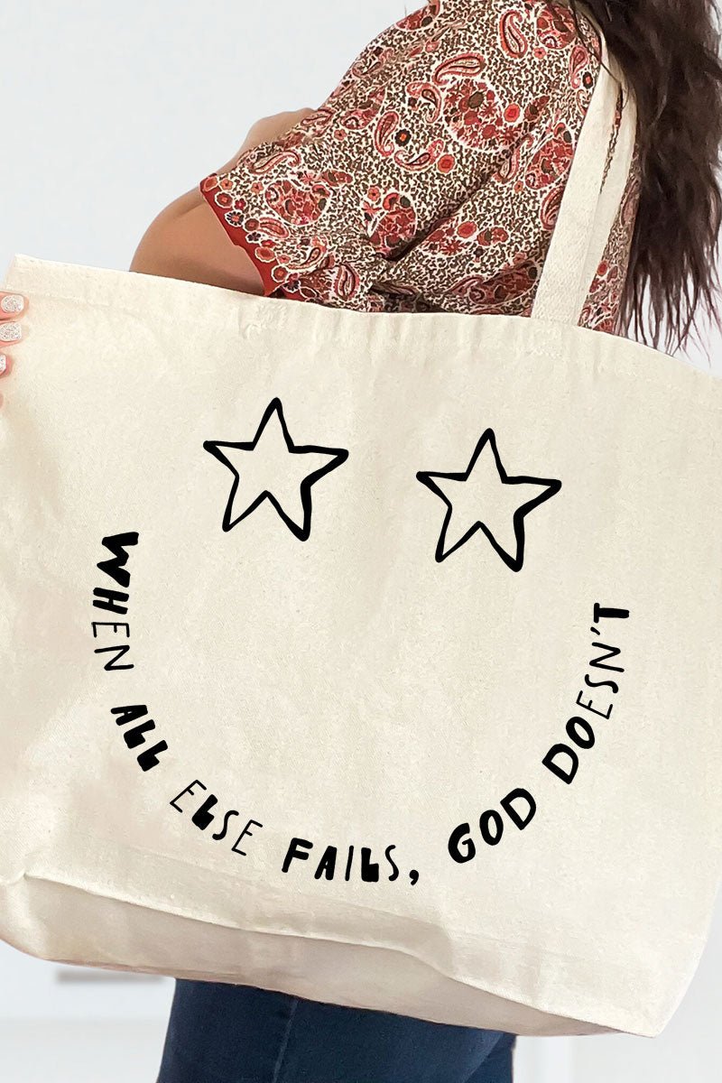 Star Eyes God Never Fails Canvas Jumbo Tote - Wholesale Accessory Market