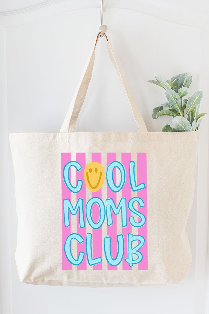 Striped Happy Cool Moms Club Canvas Jumbo Tote - Wholesale Accessory Market