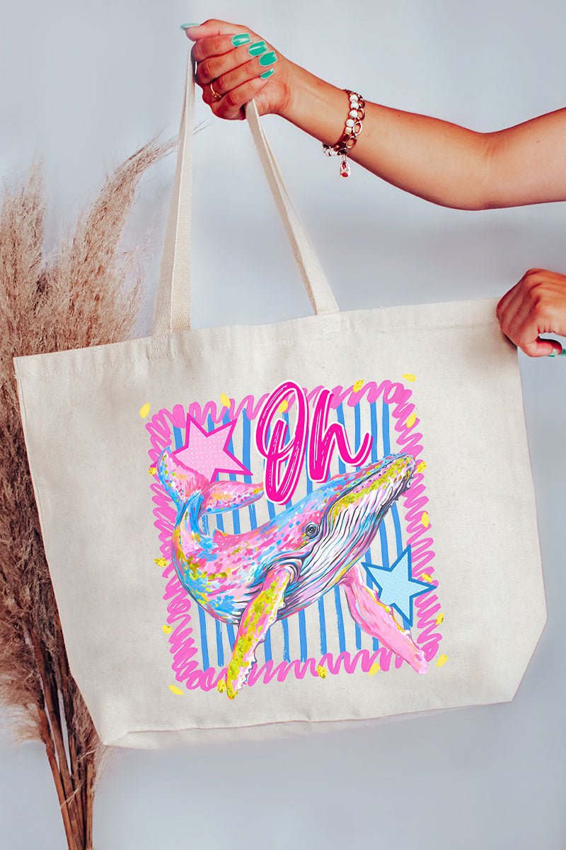 Striped Oh Whale Canvas Jumbo Tote - Wholesale Accessory Market