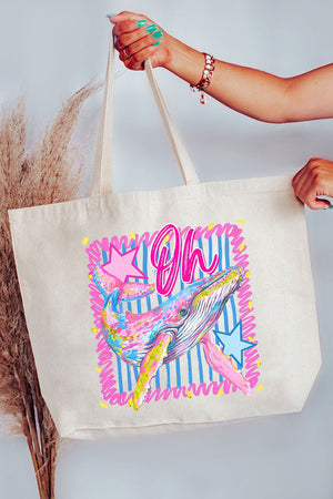 Striped Oh Whale Canvas Jumbo Tote - Wholesale Accessory Market