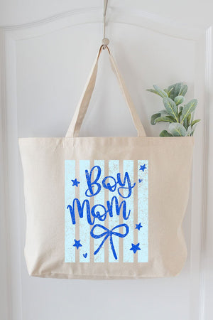 Striped Stars Boy Mom Canvas Jumbo Tote - Wholesale Accessory Market