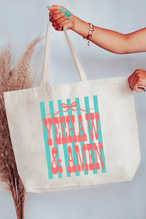 Striped Yeehaw & Amen Canvas Jumbo Tote - Wholesale Accessory Market