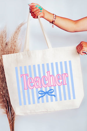 Teacher Striped Canvas Jumbo Tote - Wholesale Accessory Market