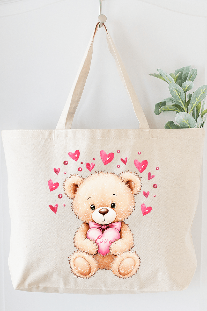 Teddy In Love Canvas Jumbo Tote - Wholesale Accessory Market
