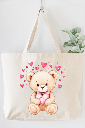 Teddy In Love Canvas Jumbo Tote - Wholesale Accessory Market