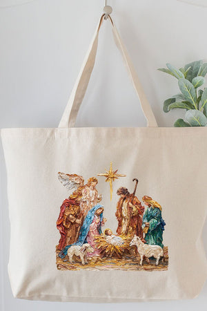 The Painted Nativity Scene Canvas Jumbo Tote - Wholesale Accessory Market
