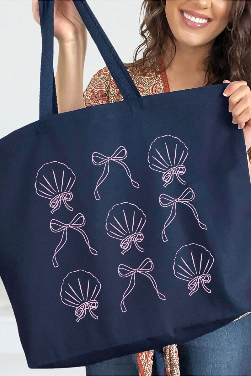 Bows And Shells Canvas Jumbo Tote - Wholesale Accessory Market