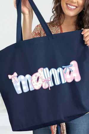 Coquette Floral Pink And Blue Mama Canvas Jumbo Tote - Wholesale Accessory Market