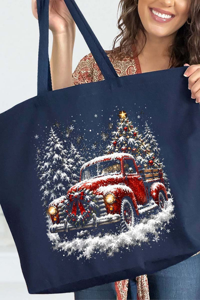 Evergreen Christmas Drive Canvas Jumbo Tote - Wholesale Accessory Market