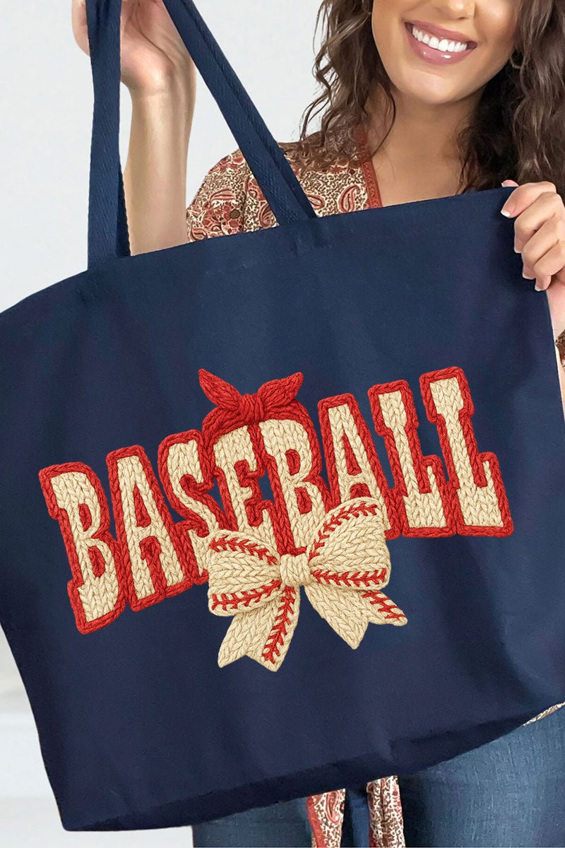 Faux Yarn Baseball Coquette Canvas Jumbo Tote - Wholesale Accessory Market