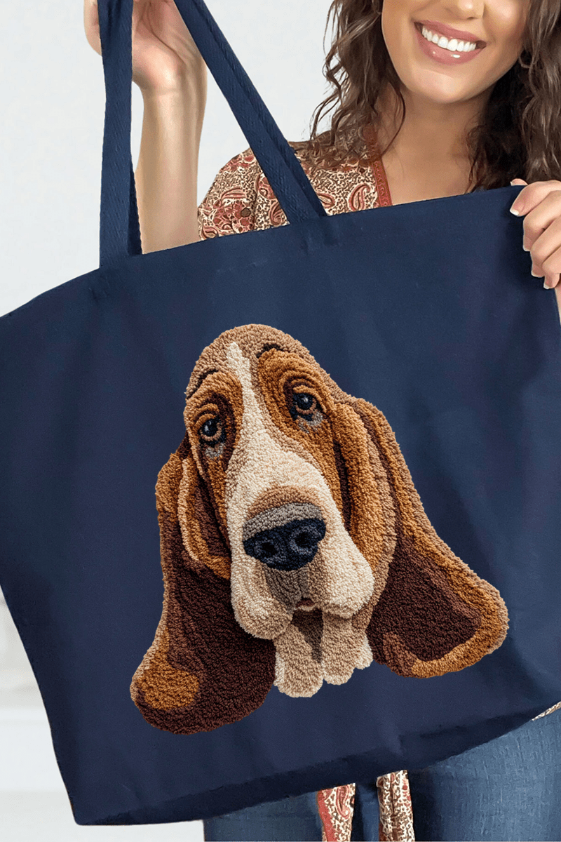 Faux Yarn Basset Hound Canvas Jumbo Tote - Wholesale Accessory Market