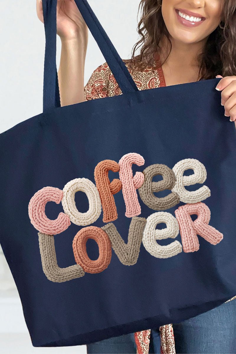Faux Yarn Coffee Lover Canvas Jumbo Tote - Wholesale Accessory Market