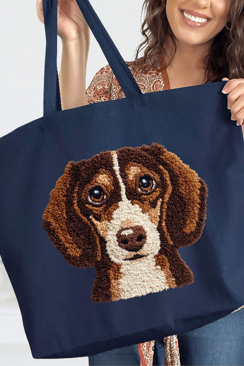 Faux Yarn Dachshund Canvas Jumbo Tote - Wholesale Accessory Market