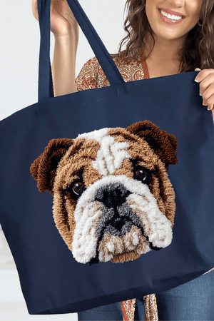 Faux Yarn English Bulldog Canvas Jumbo Tote - Wholesale Accessory Market