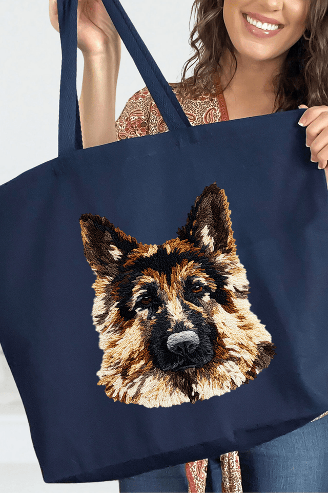 Faux Yarn German Shepherd Canvas Jumbo Tote - Wholesale Accessory Market