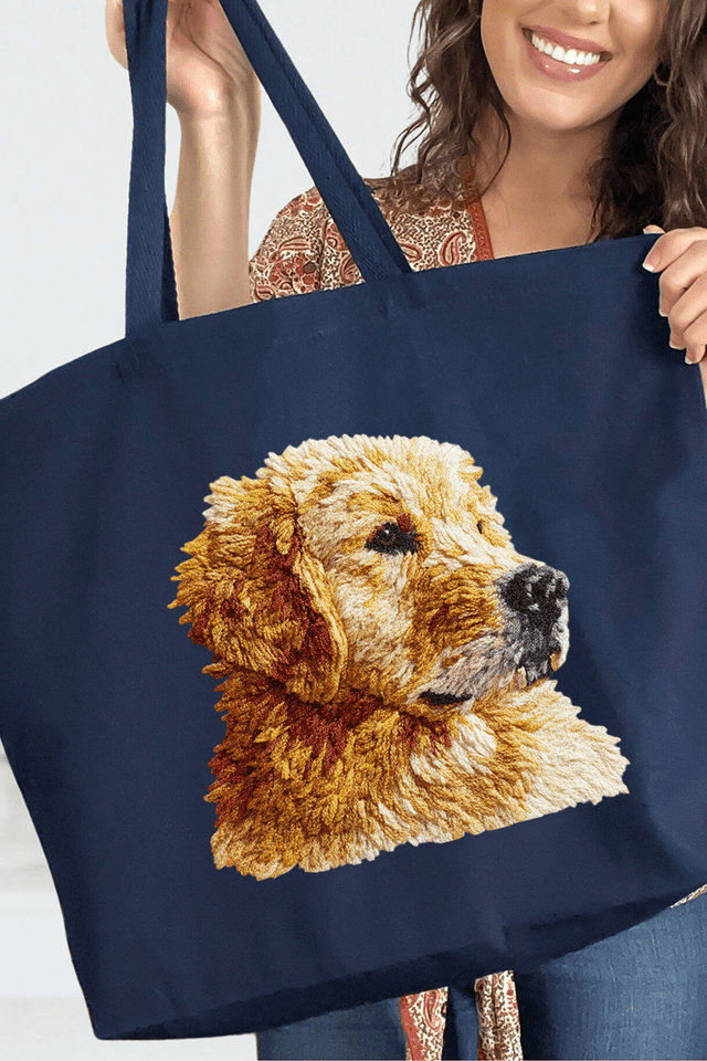 Faux Yarn Golden Retriever Canvas Jumbo Tote - Wholesale Accessory Market