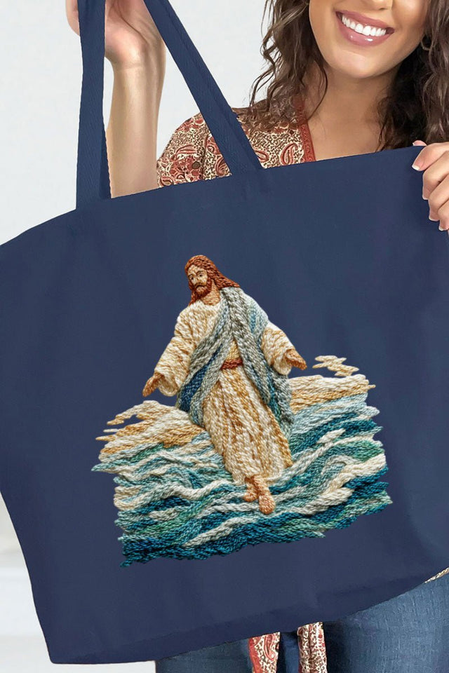 Faux Yarn Walking On Water Canvas Jumbo Tote - Wholesale Accessory Market