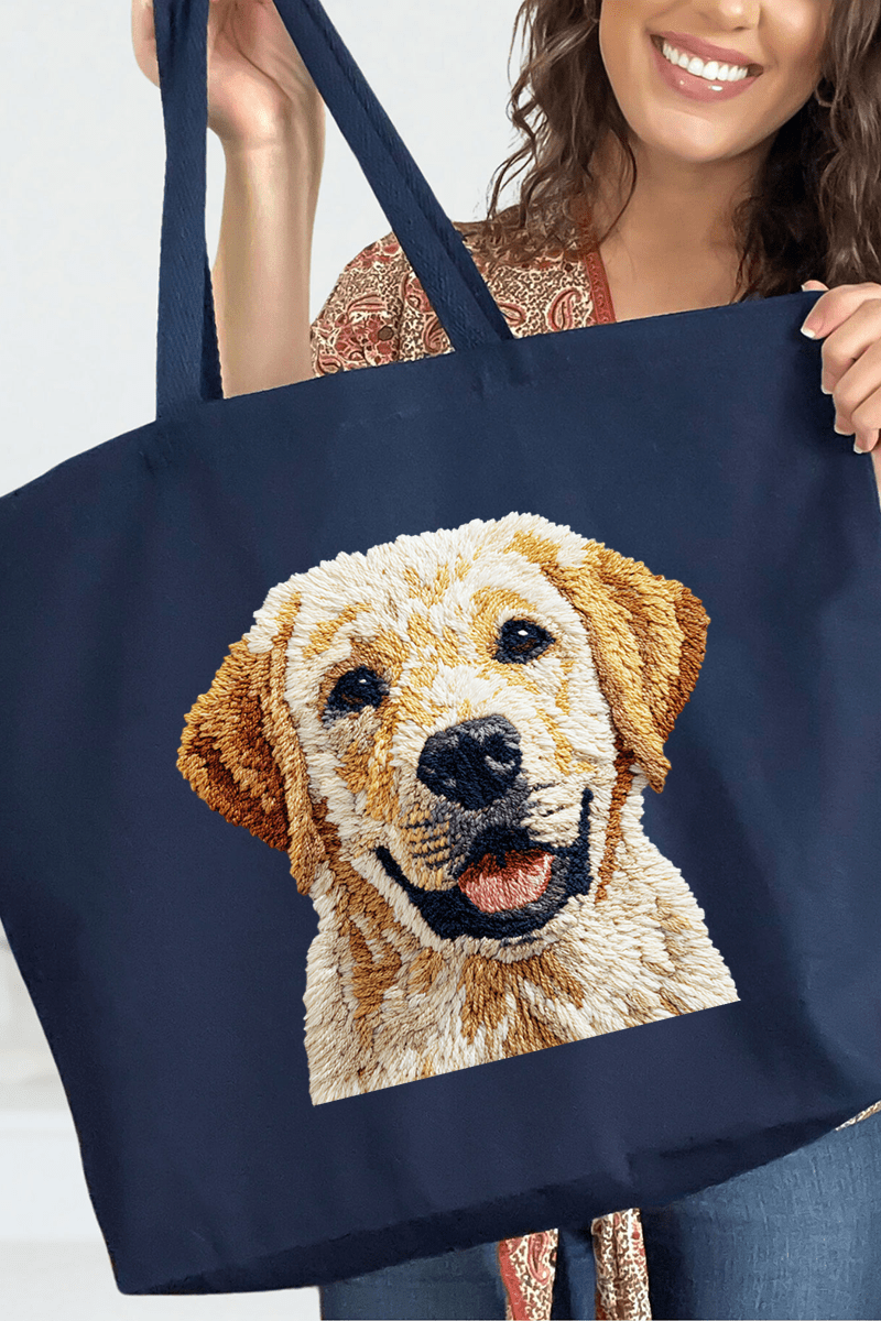 Faux Yarn Yellow Labrador Retriever Canvas Jumbo Tote - Wholesale Accessory Market
