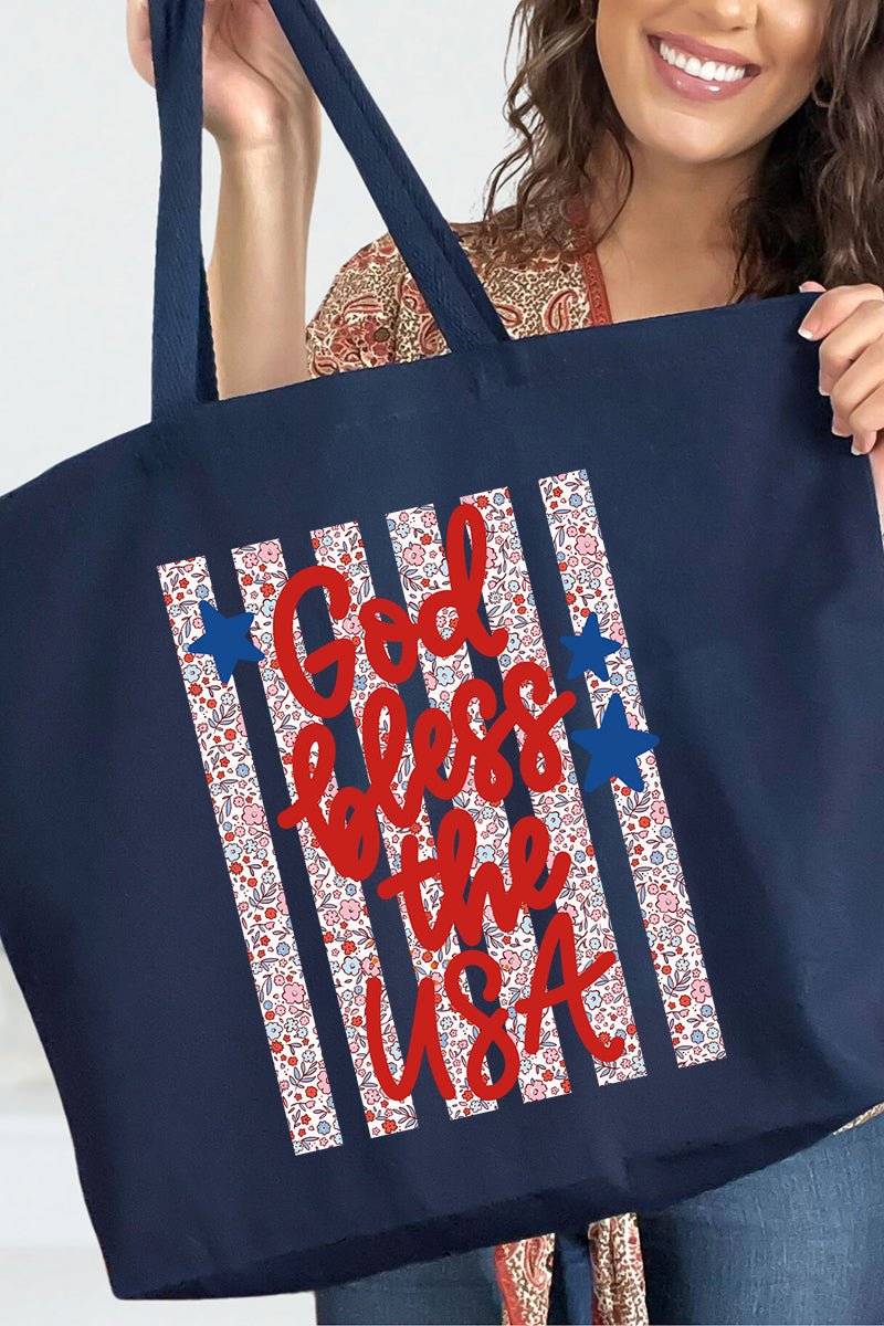 Floral God Bless The USA Canvas Jumbo Tote - Wholesale Accessory Market