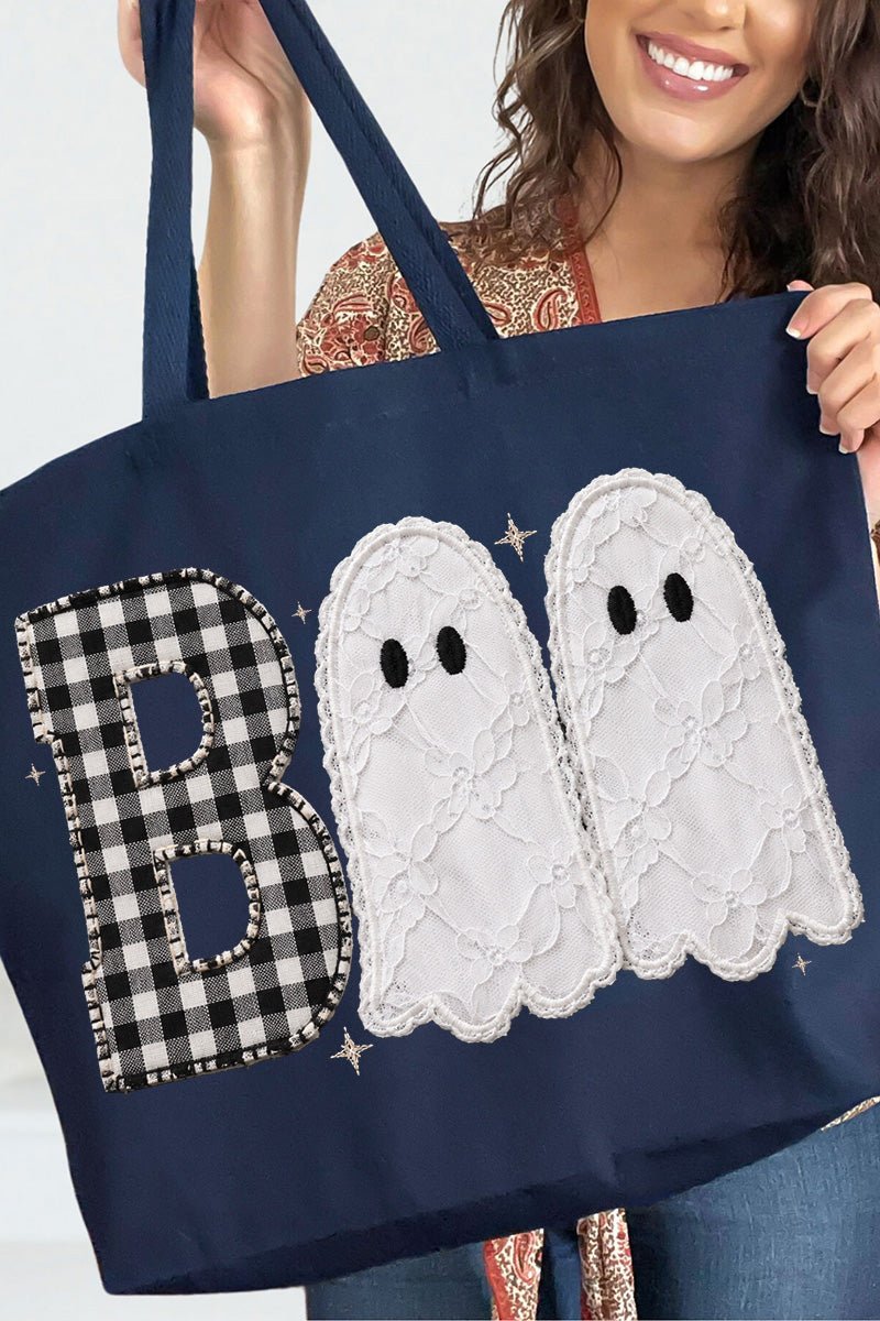 Gingham & Lace Boo Canvas Jumbo Tote - Wholesale Accessory Market