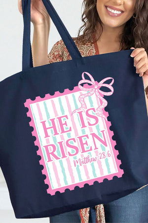 He Is Risen Stamp Canvas Jumbo Tote - Wholesale Accessory Market