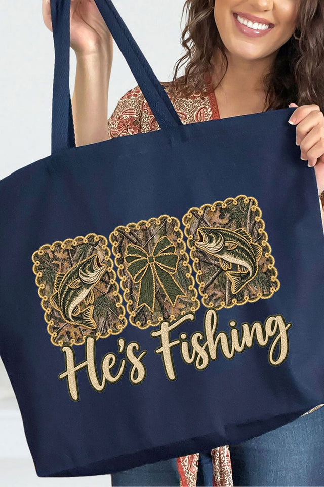 He's Fishing Canvas Jumbo Tote - Wholesale Accessory Market
