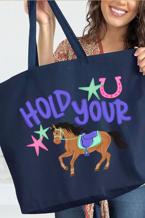 Hold Your Horses Canvas Jumbo Tote - Wholesale Accessory Market