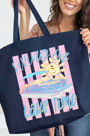 Living On Lake Time Canvas Jumbo Tote - Wholesale Accessory Market