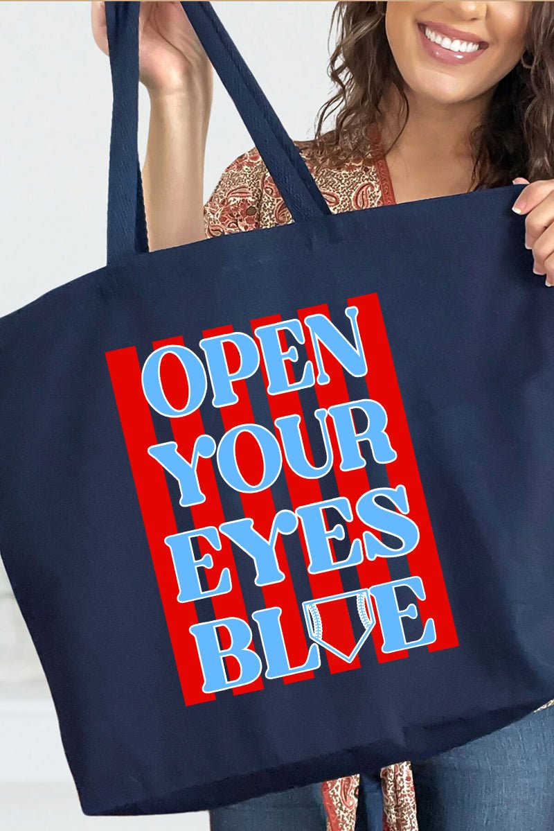 Open Your Eyes Blue Canvas Jumbo Tote - Wholesale Accessory Market