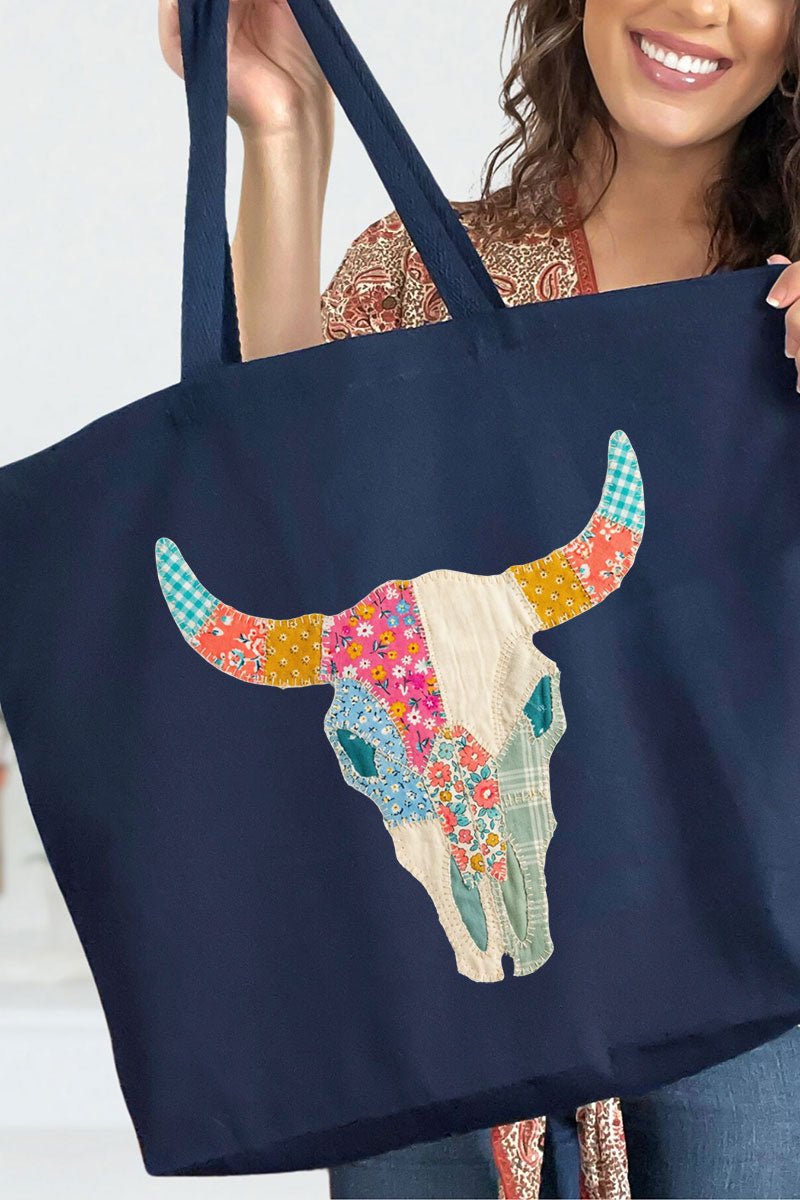 Patchwork Steer Head Canvas Jumbo Tote - Wholesale Accessory Market