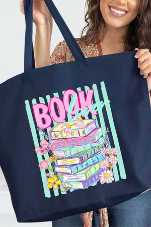 Petals & Paperback Book Lover Canvas Jumbo Tote - Wholesale Accessory Market