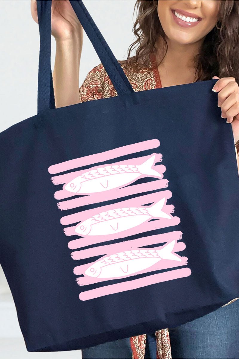 Preppy Pink Fish Canvas Jumbo Tote - Wholesale Accessory Market